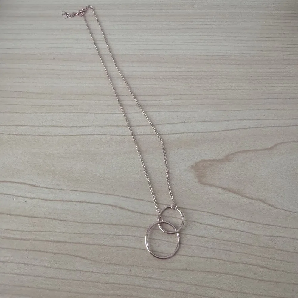 Interlocking Double Circle of Life Necklace 925 Sterling Silver Rose Gold Plated
